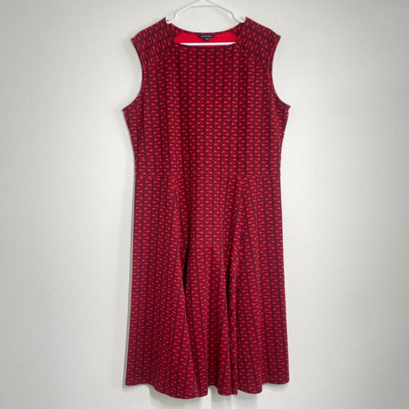 Lands' End Dress Women 16W-18W Red Circle Print A Line Stretch Midi Stretch - Picture 1 of 9
